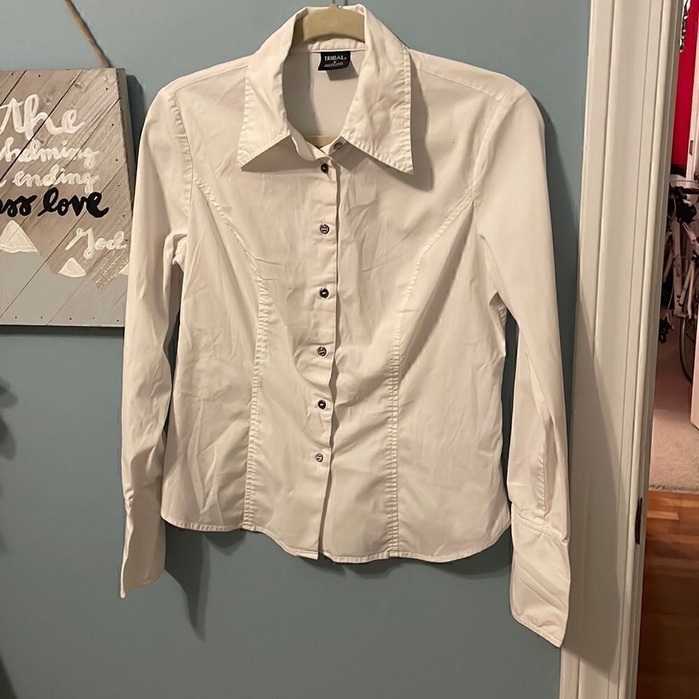 Tribal White Button Front Long Sleeve With Large Cuffs - M - Great Condition